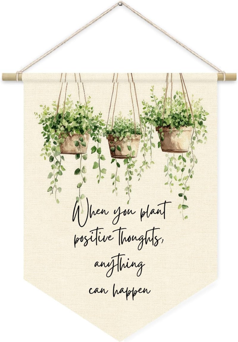 ETVISO Boho Classroom Decor, Positive Affirmations Green Wall Decor Canvas Banner, Greenery Plant Classroom When You Plant Positive Thoughts Anything Can Happen, Wall Hanging Pennant Flag Banner - Image 1